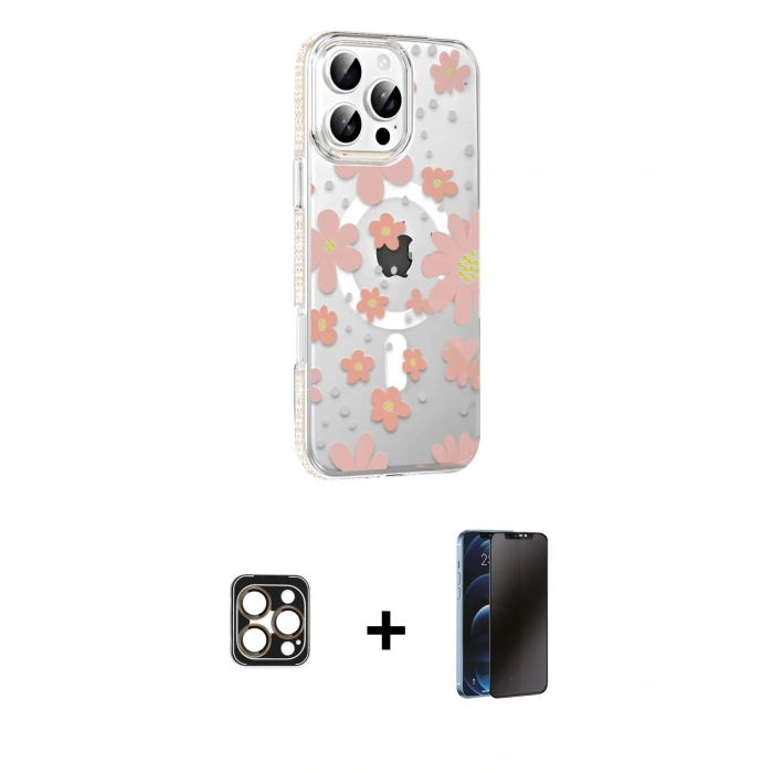 MARSİLYAN™- iPhone 16 Pro Max Kılıf Yörünge Işık Prime - Siyah 3D Antistatik Hayalet Cam Ekran Koruyucu + PVD Metal Kamera Lens - GD