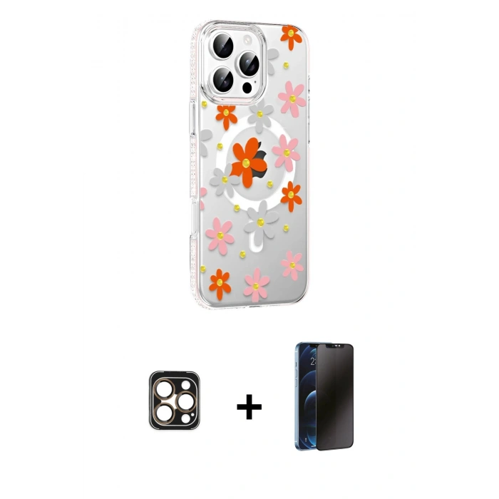 MARSİLYAN™- iPhone 16 Pro Max Kılıf Yörünge Işık Prime - Siyah 3D Antistatik Hayalet Cam Ekran Koruyucu + PVD Metal Kamera Lens - GD