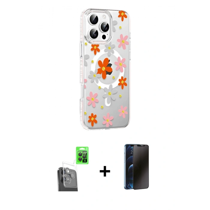 MARSİLYAN™- iPhone 16 Pro Max Kılıf Yörünge Işık Prime - Siyah 3D Antistatik Hayalet Cam Ekran Koruyucu + Raze Metal Kamera Lens - SH