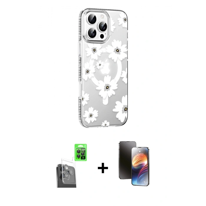 MARSİLYAN™- iPhone 16 Pro Max Kılıf Yörünge Işık Prime - Siyah 3D Antistatik Mat Seramik Nano Ekran Koruyucu + Raze Metal Kamera Lens - SH