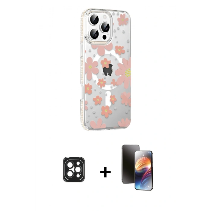 MARSİLYAN™- iPhone 16 Pro Max Kılıf Yörünge Işık Prime - Siyah 3D Antistatik Mat Seramik Nano Ekran Koruyucu + Siyah PVD Metal Kamera Lens