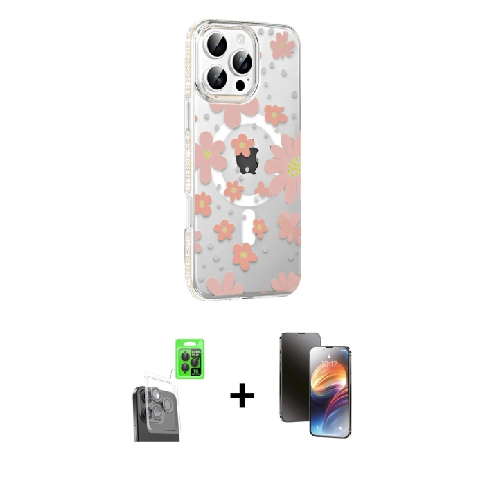 MARSİLYAN™- iPhone 16 Pro Max Kılıf Yörünge Işık Prime - Siyah 3D Antistatik Mat Seramik Nano Ekran Koruyucu + Raze Metal Kamera Lens - SH