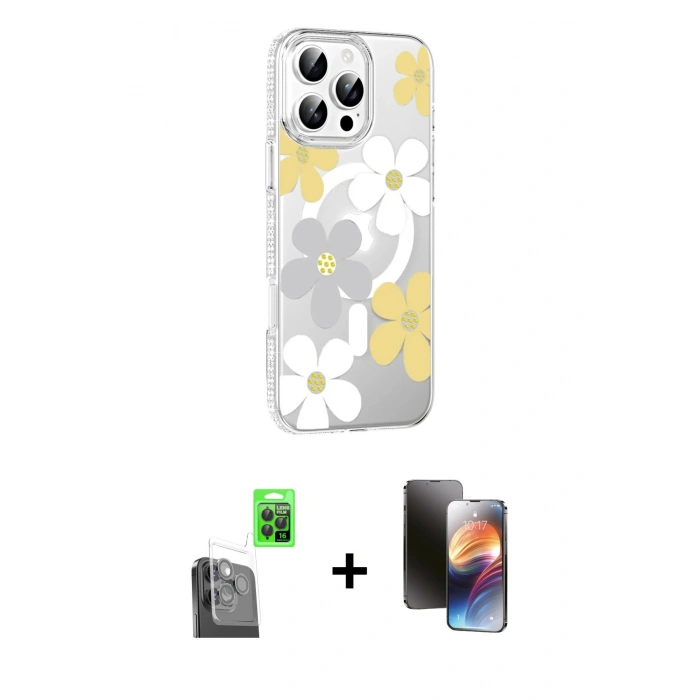 MARSİLYAN™- iPhone 16 Pro Max Kılıf Yörünge Işık Prime - Siyah 3D Antistatik Mat Seramik Nano Ekran Koruyucu + Raze Metal Kamera Lens - SH