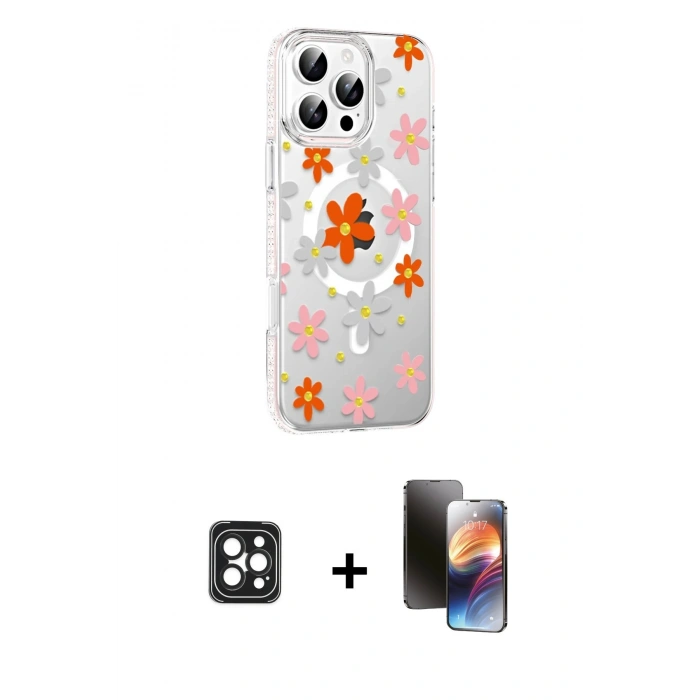 MARSİLYAN™- iPhone 16 Pro Max Kılıf Yörünge Işık Prime - Siyah 3D Antistatik Mat Seramik Nano Ekran Koruyucu + Siyah PVD Metal Kamera Lens