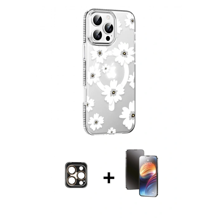 MARSİLYAN™- iPhone 16 Pro Max Kılıf Yörünge Işık Prime - Siyah 3D Antistatik Mat Seramik Nano Ekran Koruyucu + PVD Metal Kamera Lens - GD