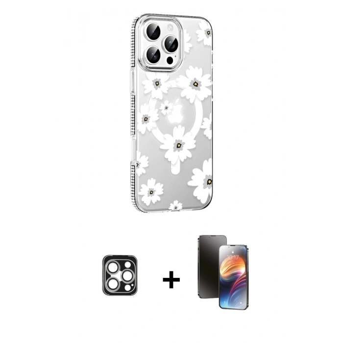 MARSİLYAN™- iPhone 16 Pro Max Kılıf Yörünge Işık Prime - Siyah 3D Antistatik Mat Seramik Nano Ekran Koruyucu + Gümüş PVD Metal Kamera Lens
