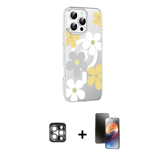 MARSİLYAN™- iPhone 16 Pro Max Kılıf Yörünge Işık Prime - Siyah 3D Antistatik Mat Seramik Nano Ekran Koruyucu + Gümüş PVD Metal Kamera Lens