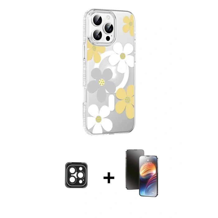MARSİLYAN™- iPhone 16 Pro Max Kılıf Yörünge Işık Prime - Siyah 3D Antistatik Mat Seramik Nano Ekran Koruyucu + Siyah PVD Metal Kamera Lens