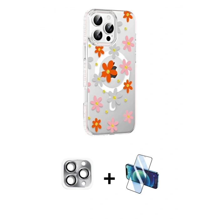 MARSİLYAN™- iPhone 16 Pro Max Kılıf Yörünge Işık Prime - Siyah 3D Antistatik Seramik Nano Ekran Koruyucu + Pers Alüminyum Kamera Lens - GI