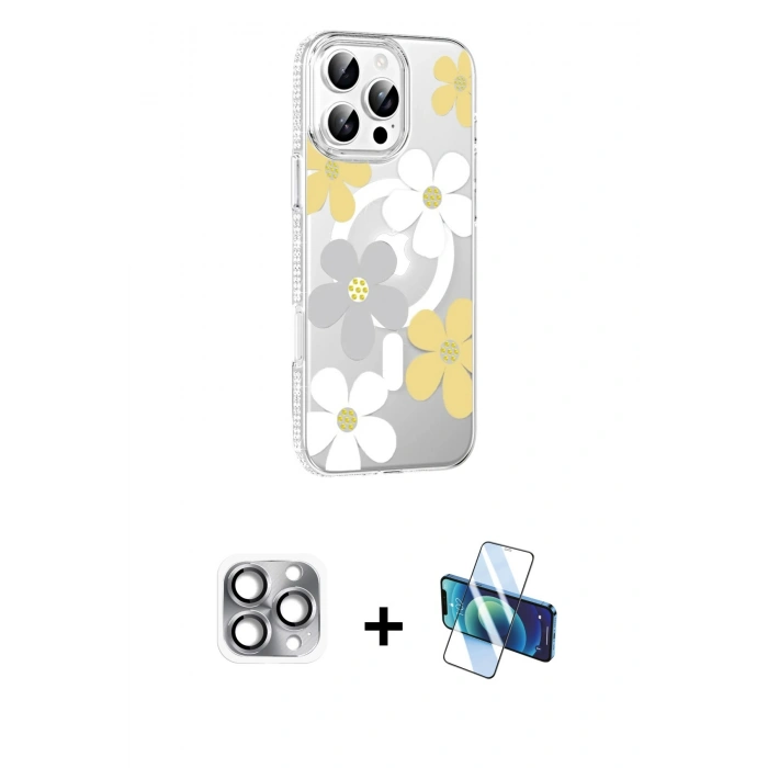 MARSİLYAN™- iPhone 16 Pro Max Kılıf Yörünge Işık Prime - Siyah 3D Antistatik Seramik Nano Ekran Koruyucu + Pers Alüminyum Kamera Lens - GI
