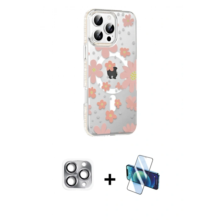 MARSİLYAN™- iPhone 16 Pro Max Kılıf Yörünge Işık Prime - Siyah 3D Antistatik Seramik Nano Ekran Koruyucu + Pers Alüminyum Kamera Lens - GI