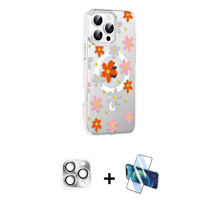 MARSİLYAN™- iPhone 16 Pro Max Kılıf Yörünge Işık Prime - Siyah 3D Antistatik Seramik Nano Ekran Koruyucu + Pers Alüminyum Kamera Lens - GS