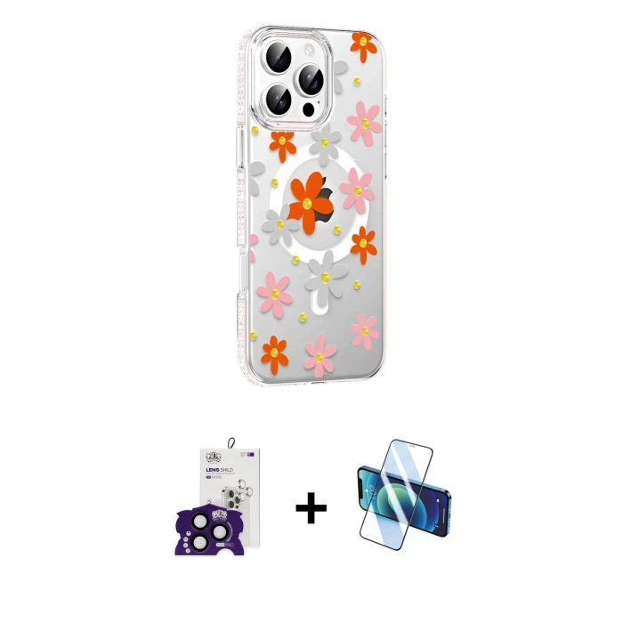 MARSİLYAN™- iPhone 16 Pro Max Kılıf Yörünge Işık Prime - Siyah 3D Antistatik Seramik Nano Ekran Koruyucu + Bilvis Titan Kamera Lens - SH