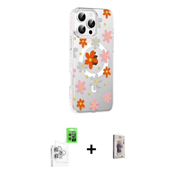 MARSİLYAN™- iPhone 16 Pro Max Kılıf Yörünge Işık Prime - Siyah Bilvis 3D Cam Ekran Koruyucu + Raze Metal Kamera Lens - BZ