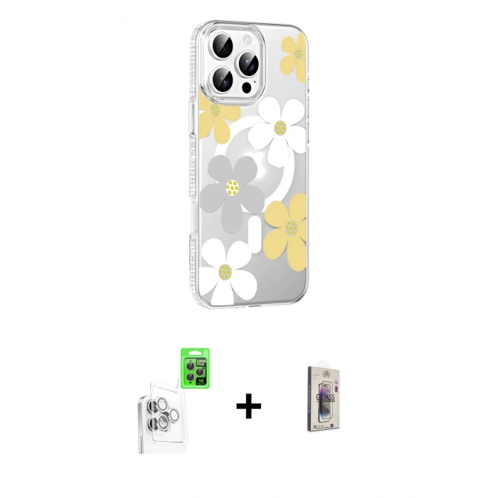 MARSİLYAN™- iPhone 16 Pro Max Kılıf Yörünge Işık Prime - Siyah Bilvis 3D Cam Ekran Koruyucu + Raze Metal Kamera Lens - BZ