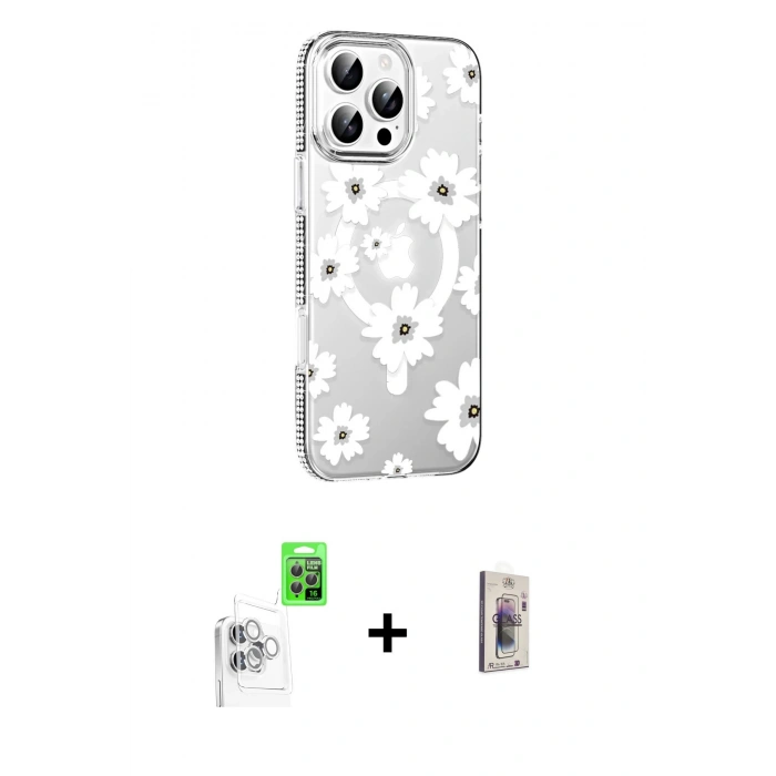 MARSİLYAN™- iPhone 16 Pro Max Kılıf Yörünge Işık Prime - Siyah Bilvis 3D Cam Ekran Koruyucu + Raze Metal Kamera Lens - BZ