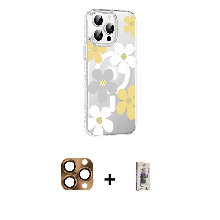 MARSİLYAN™- iPhone 16 Pro Max Kılıf Yörünge Işık Prime - Siyah Bilvis 3D Cam Ekran Koruyucu + Pers Alüminyum Kamera Lens - CLTM