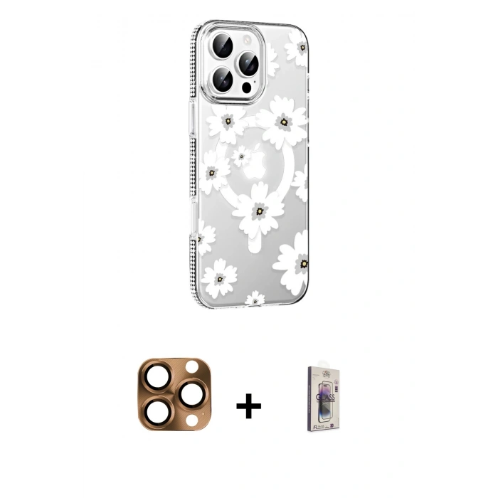 MARSİLYAN™- iPhone 16 Pro Max Kılıf Yörünge Işık Prime - Siyah Bilvis 3D Cam Ekran Koruyucu + Pers Alüminyum Kamera Lens - CLTM