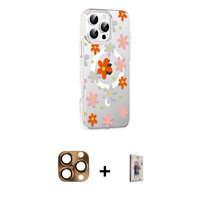 MARSİLYAN™- iPhone 16 Pro Max Kılıf Yörünge Işık Prime - Siyah Bilvis 3D Cam Ekran Koruyucu + Pers Alüminyum Kamera Lens - CLTM