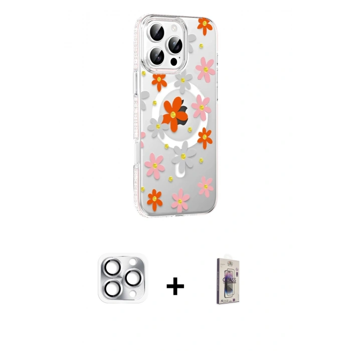 MARSİLYAN™- iPhone 16 Pro Max Kılıf Yörünge Işık Prime - Siyah Bilvis 3D Cam Ekran Koruyucu + Gümüş Pers Alüminyum Kamera Lens