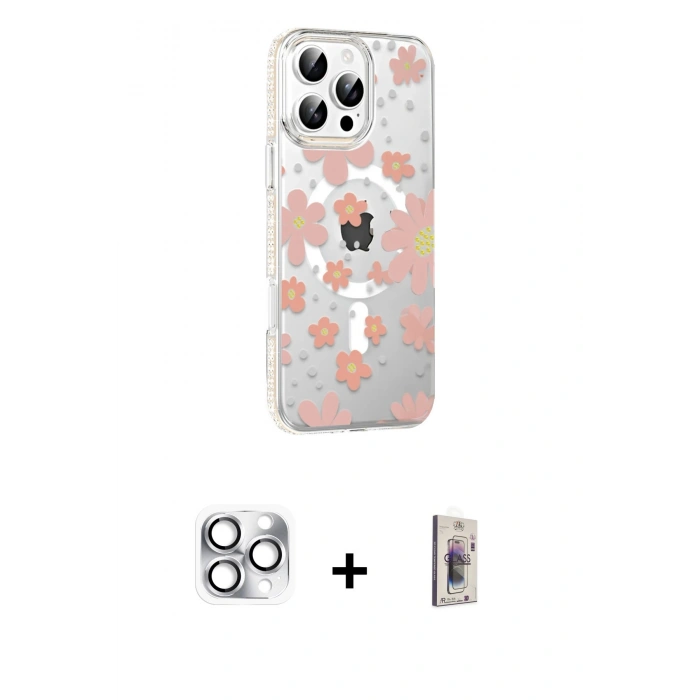 MARSİLYAN™- iPhone 16 Pro Max Kılıf Yörünge Işık Prime - Siyah Bilvis 3D Cam Ekran Koruyucu + Gümüş Pers Alüminyum Kamera Lens