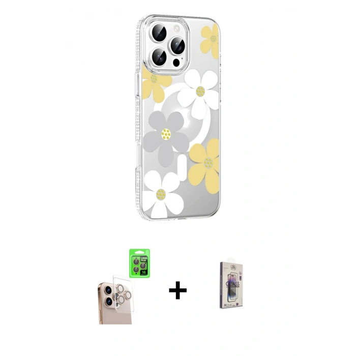 MARSİLYAN™- iPhone 16 Pro Max Kılıf Yörünge Işık Prime - Siyah Bilvis 3D Cam Ekran Koruyucu + Raze Metal Kamera Lens - NLGY