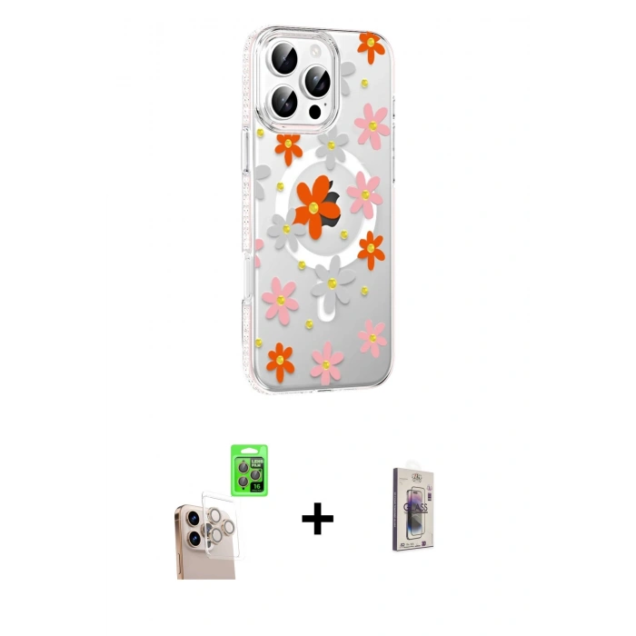 MARSİLYAN™- iPhone 16 Pro Max Kılıf Yörünge Işık Prime - Siyah Bilvis 3D Cam Ekran Koruyucu + Raze Metal Kamera Lens - NLGY
