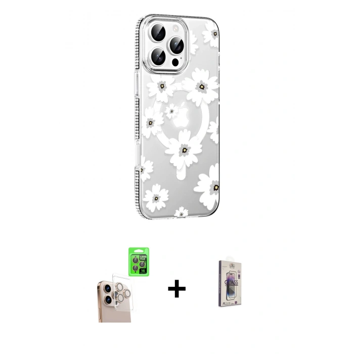 MARSİLYAN™- iPhone 16 Pro Max Kılıf Yörünge Işık Prime - Siyah Bilvis 3D Cam Ekran Koruyucu + Raze Metal Kamera Lens - NLGY