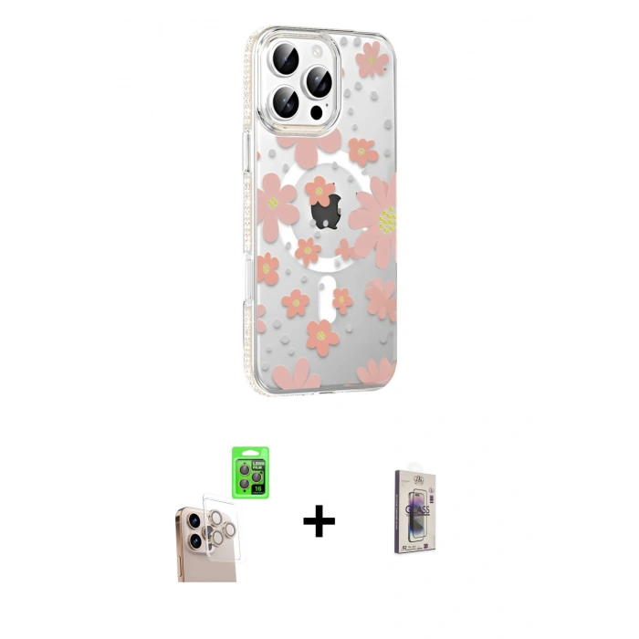 MARSİLYAN™- iPhone 16 Pro Max Kılıf Yörünge Işık Prime - Siyah Bilvis 3D Cam Ekran Koruyucu + Raze Metal Kamera Lens - NLGY