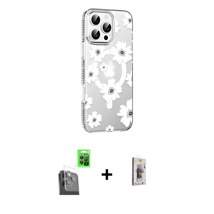 MARSİLYAN™- iPhone 16 Pro Max Kılıf Yörünge Işık Prime - Siyah Bilvis 3D Cam Ekran Koruyucu + Siyah Raze Metal Kamera Lens