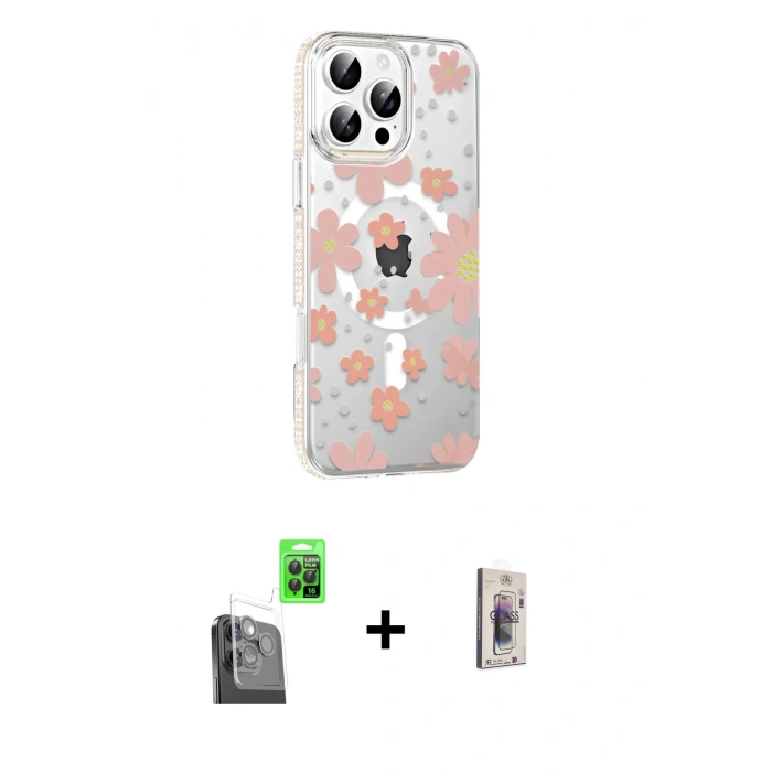 MARSİLYAN™- iPhone 16 Pro Max Kılıf Yörünge Işık Prime - Siyah Bilvis 3D Cam Ekran Koruyucu + Siyah Raze Metal Kamera Lens
