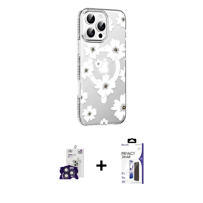 MARSİLYAN™- iPhone 16 Pro Max Kılıf Yörünge Işık Prime - Siyah Bilvis 3X AR Hayalet Cam Ekran Koruyucu + Bilvis Titan Kamera Lens - TMGI