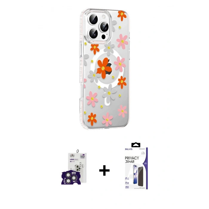 MARSİLYAN™- iPhone 16 Pro Max Kılıf Yörünge Işık Prime - Siyah Bilvis 3X AR Hayalet Cam Ekran Koruyucu + Bilvis Titan Kamera Lens - TMGI