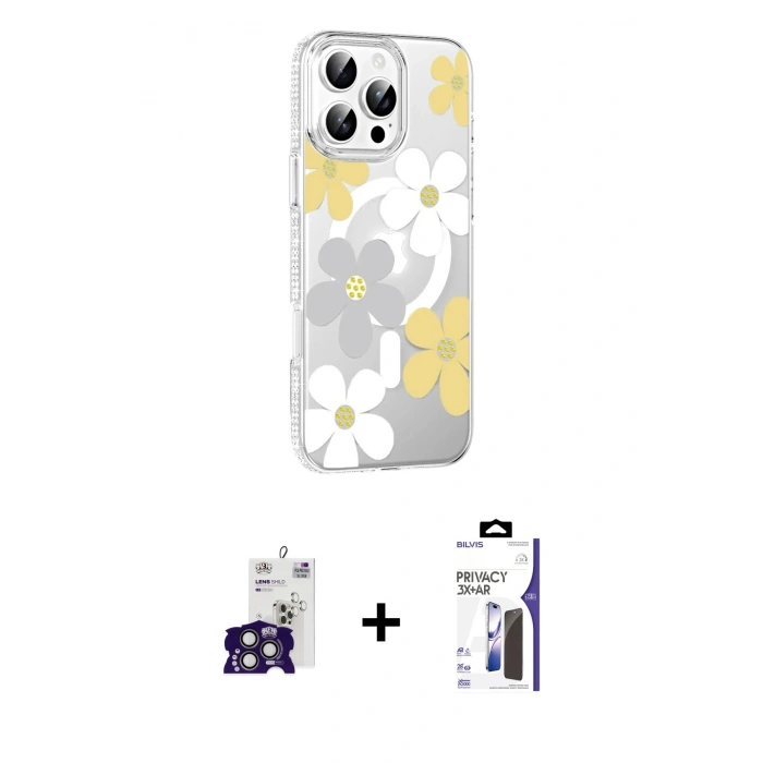 MARSİLYAN™- iPhone 16 Pro Max Kılıf Yörünge Işık Prime - Siyah Bilvis 3X AR Hayalet Cam Ekran Koruyucu + Bilvis Titan Kamera Lens - TMGI