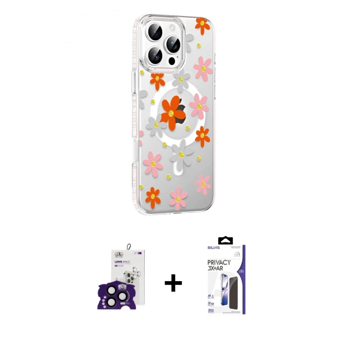 MARSİLYAN™- iPhone 16 Pro Max Kılıf Yörünge Işık Prime - Siyah Bilvis 3X AR Hayalet Cam Ekran Koruyucu + Bilvis Titan Kamera Lens - SH