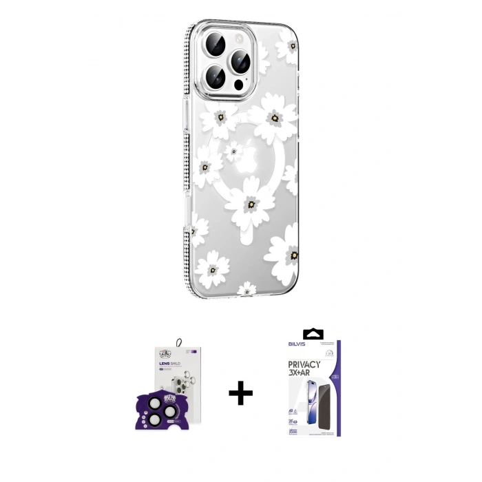 MARSİLYAN™- iPhone 16 Pro Max Kılıf Yörünge Işık Prime - Siyah Bilvis 3X AR Hayalet Cam Ekran Koruyucu + Bilvis Titan Kamera Lens - SH
