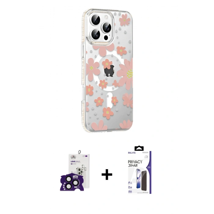 MARSİLYAN™- iPhone 16 Pro Max Kılıf Yörünge Işık Prime - Siyah Bilvis 3X AR Hayalet Cam Ekran Koruyucu + Bilvis Titan Kamera Lens - SH