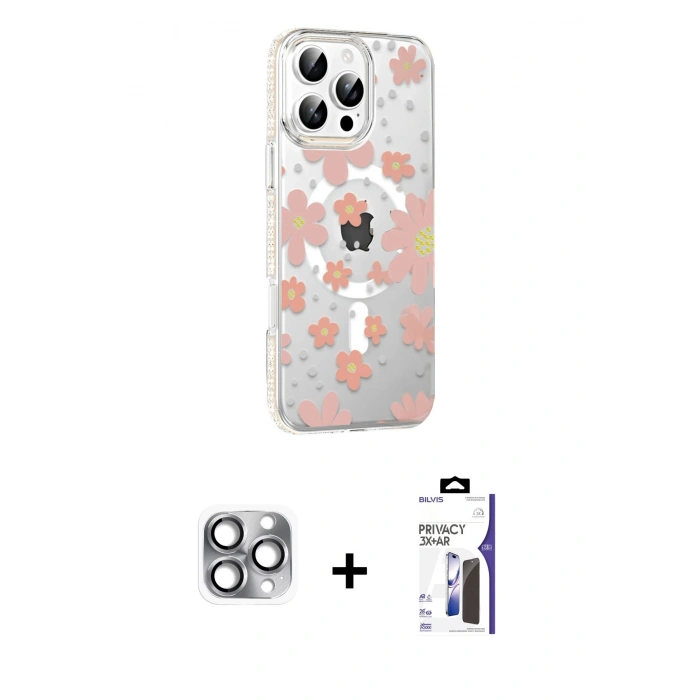 MARSİLYAN™- iPhone 16 Pro Max Kılıf Yörünge Işık Prime - Siyah Bilvis 3X AR Hayalet Cam Ekran Koruyucu + Pers Alüminyum Kamera Lens - GI