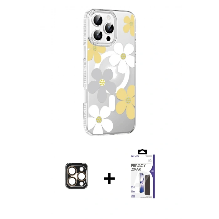 MARSİLYAN™- iPhone 16 Pro Max Kılıf Yörünge Işık Prime - Siyah Bilvis 3X AR Hayalet Cam Ekran Koruyucu + PVD Metal Kamera Lens - GD