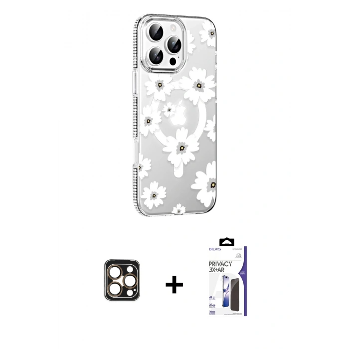 MARSİLYAN™- iPhone 16 Pro Max Kılıf Yörünge Işık Prime - Siyah Bilvis 3X AR Hayalet Cam Ekran Koruyucu + PVD Metal Kamera Lens - GD
