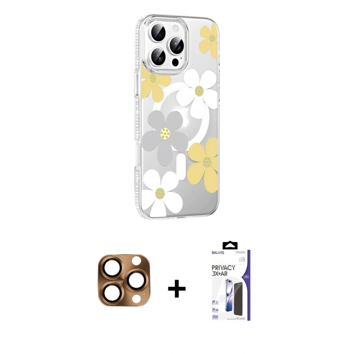 MARSİLYAN™- iPhone 16 Pro Max Kılıf Yörünge Işık Prime - Siyah Bilvis 3X AR Hayalet Cam Ekran Koruyucu + Pers Alüminyum Kamera Lens - CLTM