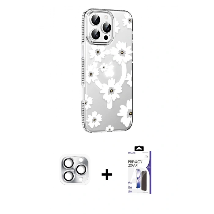 MARSİLYAN™- iPhone 16 Pro Max Kılıf Yörünge Işık Prime - Siyah Bilvis 3X AR Hayalet Cam Ekran Koruyucu + Pers Alüminyum Kamera Lens - GS