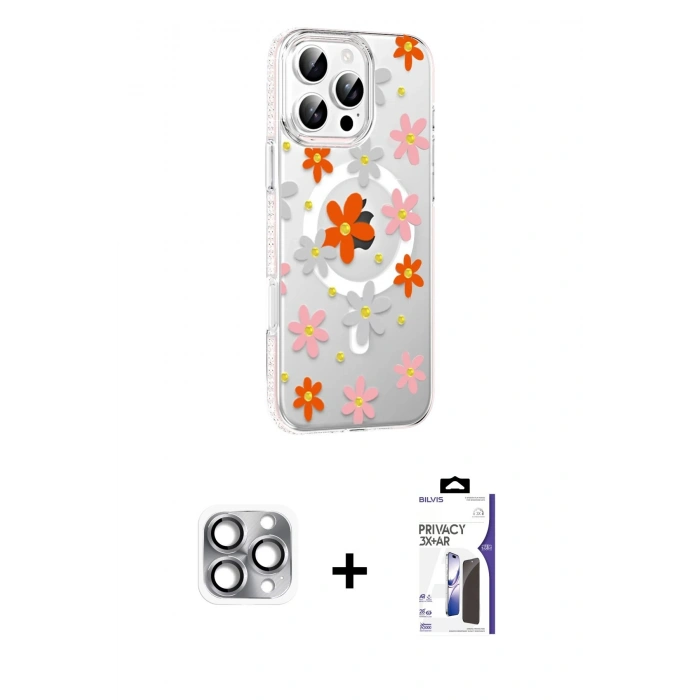 MARSİLYAN™- iPhone 16 Pro Max Kılıf Yörünge Işık Prime - Siyah Bilvis 3X AR Hayalet Cam Ekran Koruyucu + Pers Alüminyum Kamera Lens - GI