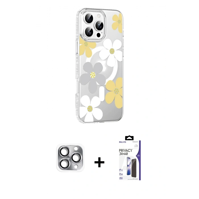 MARSİLYAN™- iPhone 16 Pro Max Kılıf Yörünge Işık Prime - Siyah Bilvis 3X AR Hayalet Cam Ekran Koruyucu + Pers Alüminyum Kamera Lens - GI