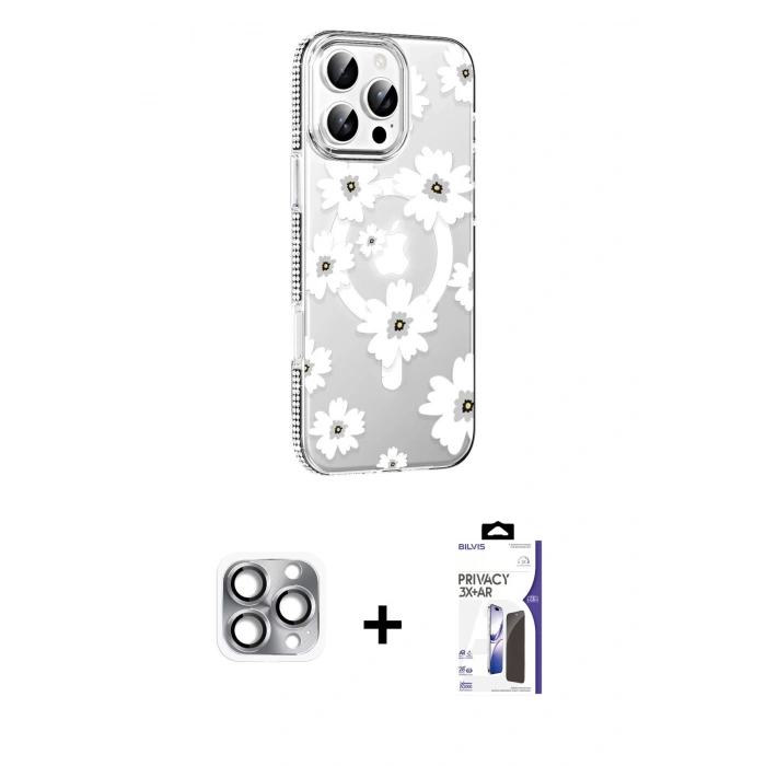 MARSİLYAN™- iPhone 16 Pro Max Kılıf Yörünge Işık Prime - Siyah Bilvis 3X AR Hayalet Cam Ekran Koruyucu + Pers Alüminyum Kamera Lens - GI