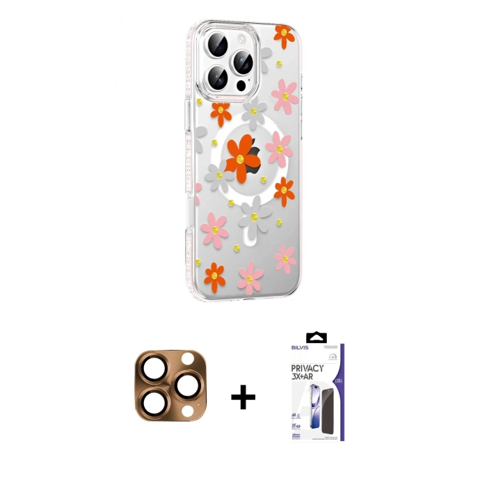MARSİLYAN™- iPhone 16 Pro Max Kılıf Yörünge Işık Prime - Siyah Bilvis 3X AR Hayalet Cam Ekran Koruyucu + Pers Alüminyum Kamera Lens - CLTM
