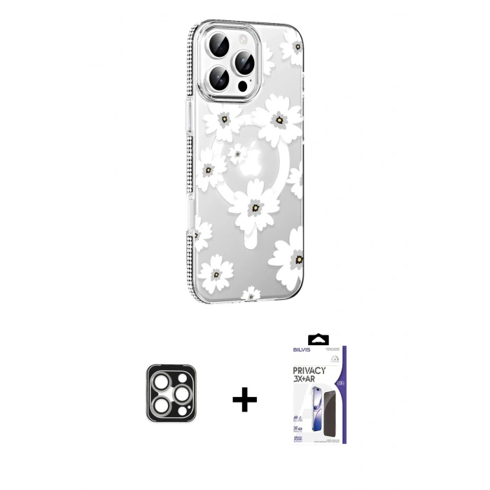 MARSİLYAN™- iPhone 16 Pro Max Kılıf Yörünge Işık Prime - Siyah Bilvis 3X AR Hayalet Cam Ekran Koruyucu + PVD Metal Kamera Lens - GS