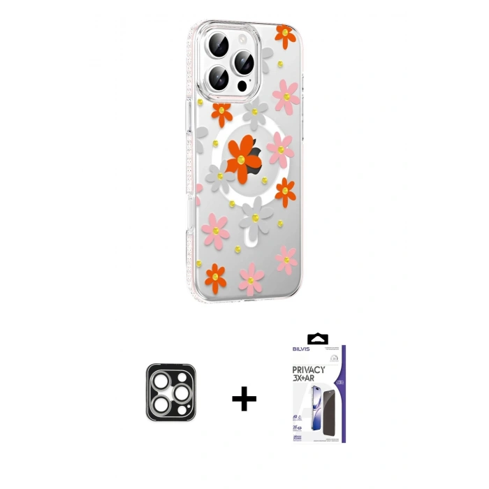 MARSİLYAN™- iPhone 16 Pro Max Kılıf Yörünge Işık Prime - Siyah Bilvis 3X AR Hayalet Cam Ekran Koruyucu + PVD Metal Kamera Lens - GS