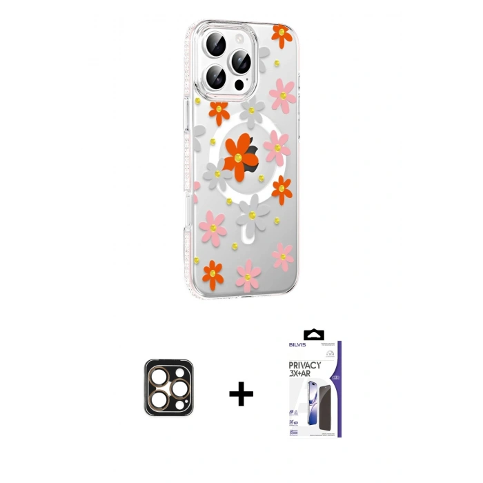 MARSİLYAN™- iPhone 16 Pro Max Kılıf Yörünge Işık Prime - Siyah Bilvis 3X AR Hayalet Cam Ekran Koruyucu + PVD Metal Kamera Lens - GD