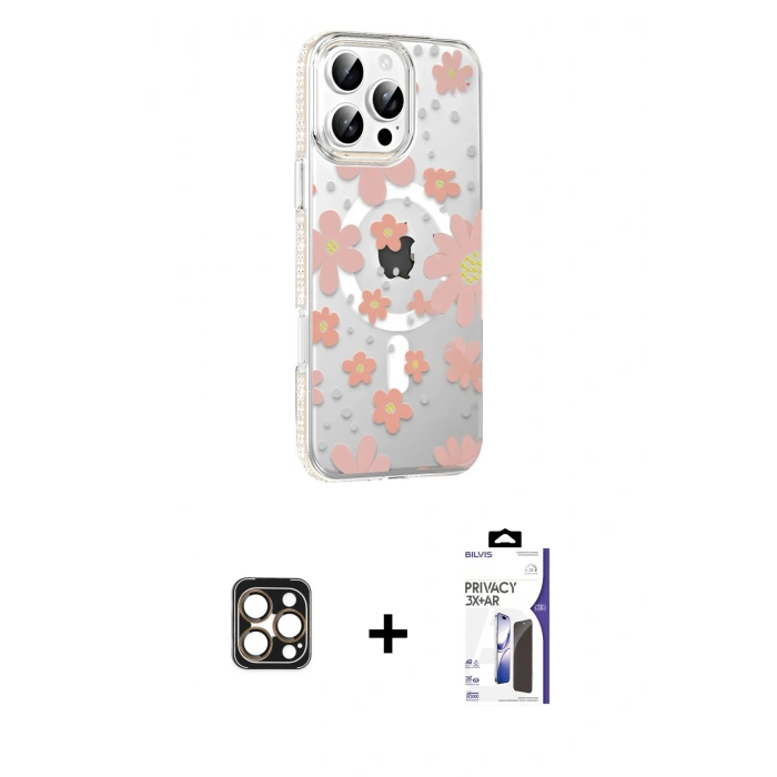 MARSİLYAN™- iPhone 16 Pro Max Kılıf Yörünge Işık Prime - Siyah Bilvis 3X AR Hayalet Cam Ekran Koruyucu + PVD Metal Kamera Lens - GD
